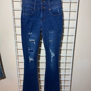 Classic Blue Distressed Women's Flare Jeans